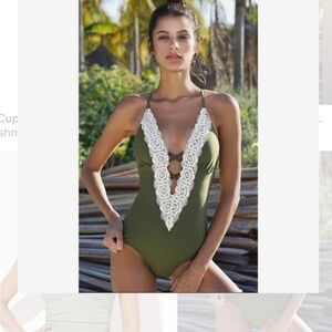 Cupshe Green Swimsuit with Cream Lace